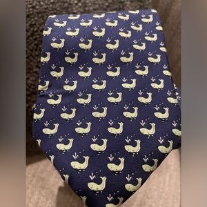 Louis Dell’olio designer silk tie whale design navy seafoam green Italian EUC